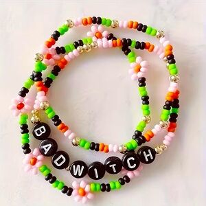 Bad Witch Bracelet Set Halloween Bracelets Girls Boo Basket Gift Beaded Flower